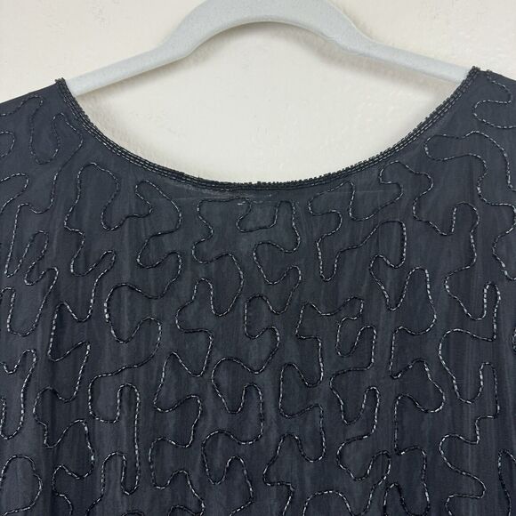 Vintage Elegance By Anujan Beaded Sequin Short Sleeve Silk Blouse Black Medium - Picture 10 of 15
